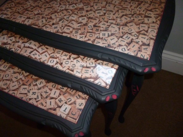 Scrabble nest of tables in Nearly Black and Pink
