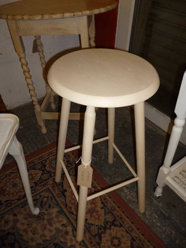 Old wooden stool in Cream

